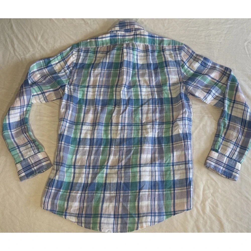 Brooks Brothers 1818 Regular Fit Linen Button Down Plaid Shirt Mens Small New - Picture 5 of 10